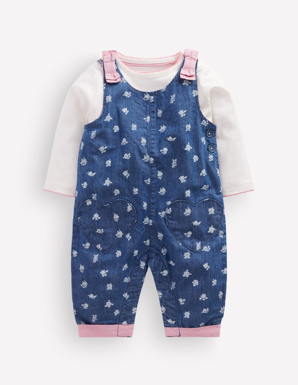 Woven Dungarees Set-Chambray Roses