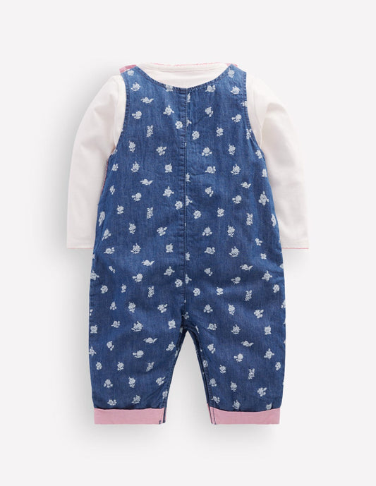 Woven Dungarees Set-Chambray Roses