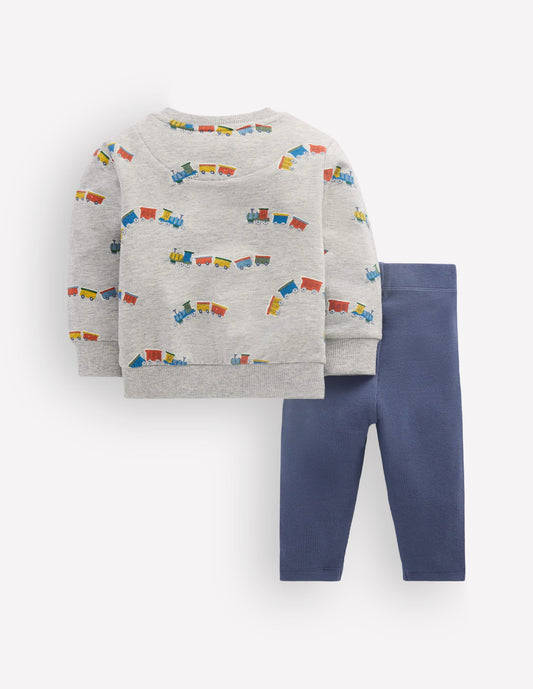 Sweatshirt & Legging Set-Grey Marl Trains
