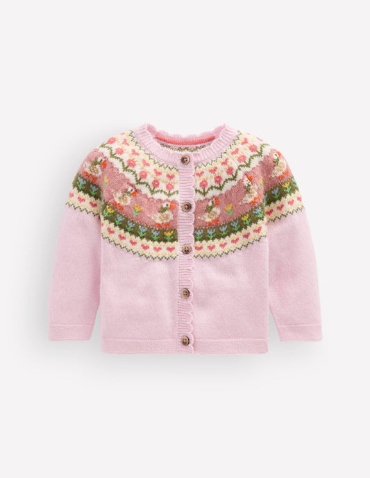 Fair Isle Cardigan-Chalk Pink Geese Fair Isle