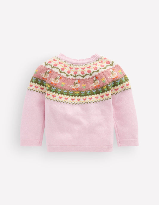 Fair Isle Cardigan-Chalk Pink Geese Fair Isle
