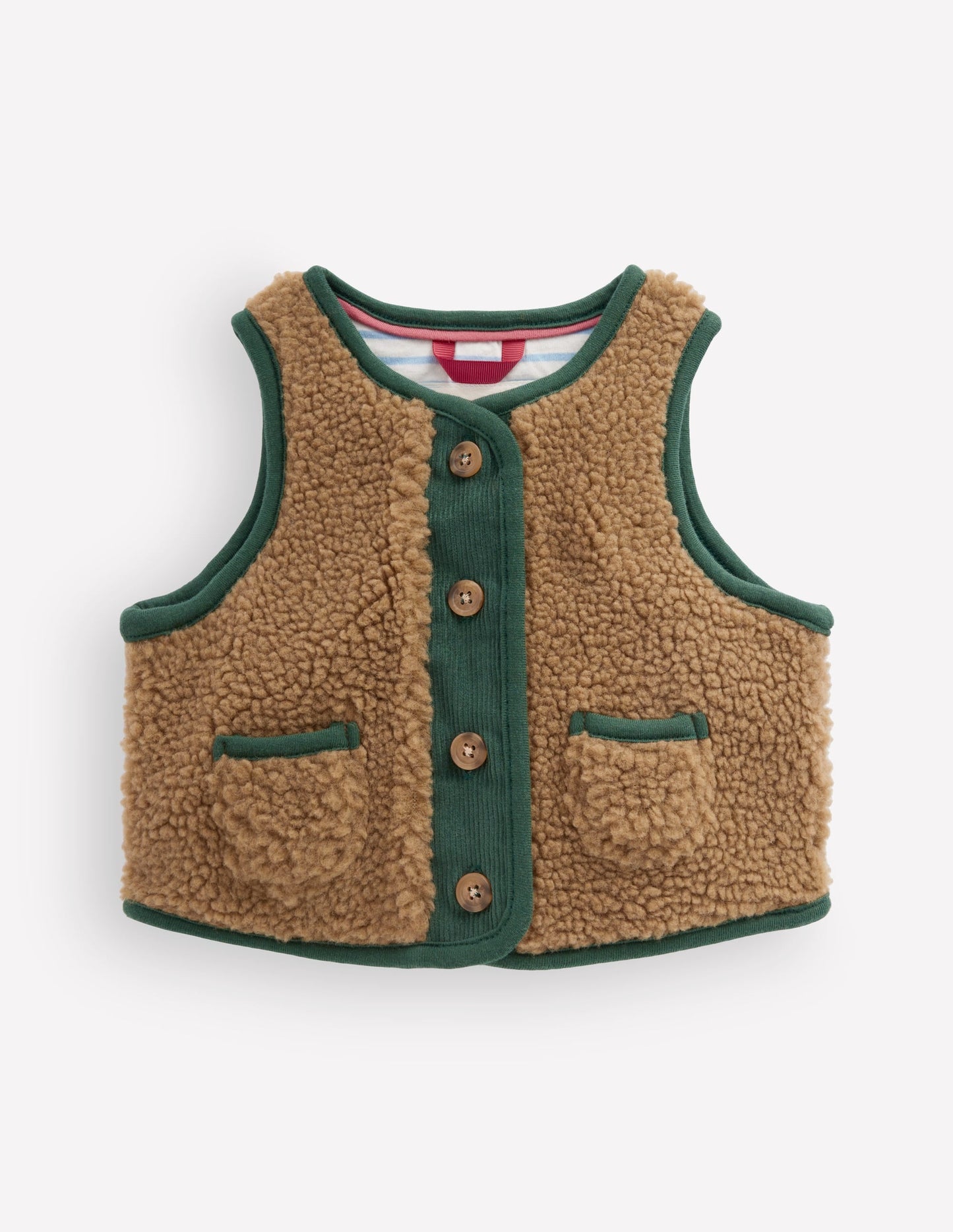 Plain Borg Gilet-Brown and Dark Green