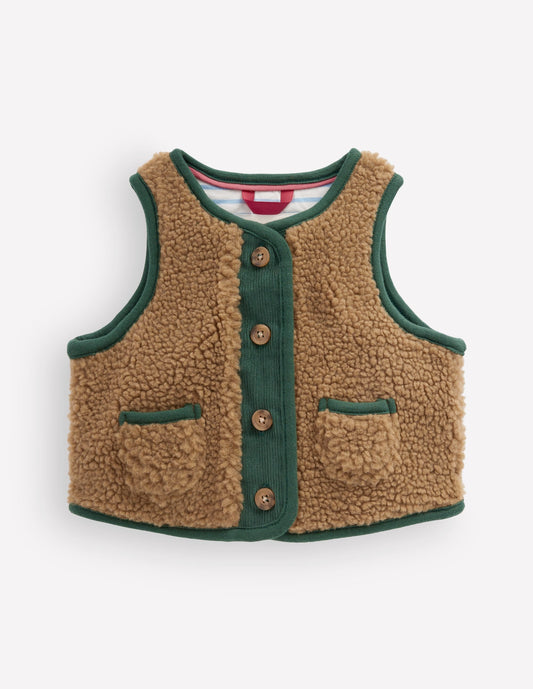 Plain Borg Gilet-Brown and Dark Green