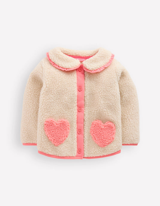 Borg Collared Jacket-Neutral/Pink Heart