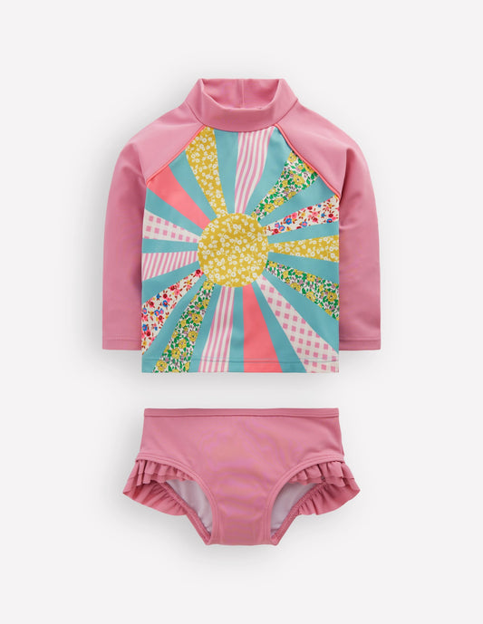 Logo Rash Vest Set-Pink Patchwork Sun