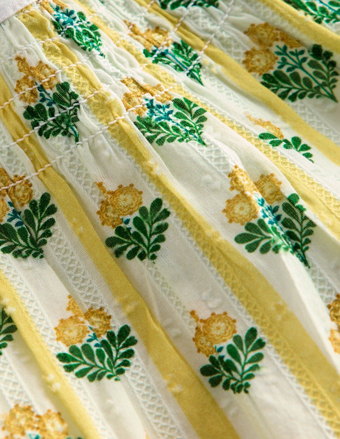 Floaty Shirred Dress-Yellow Flower Stem