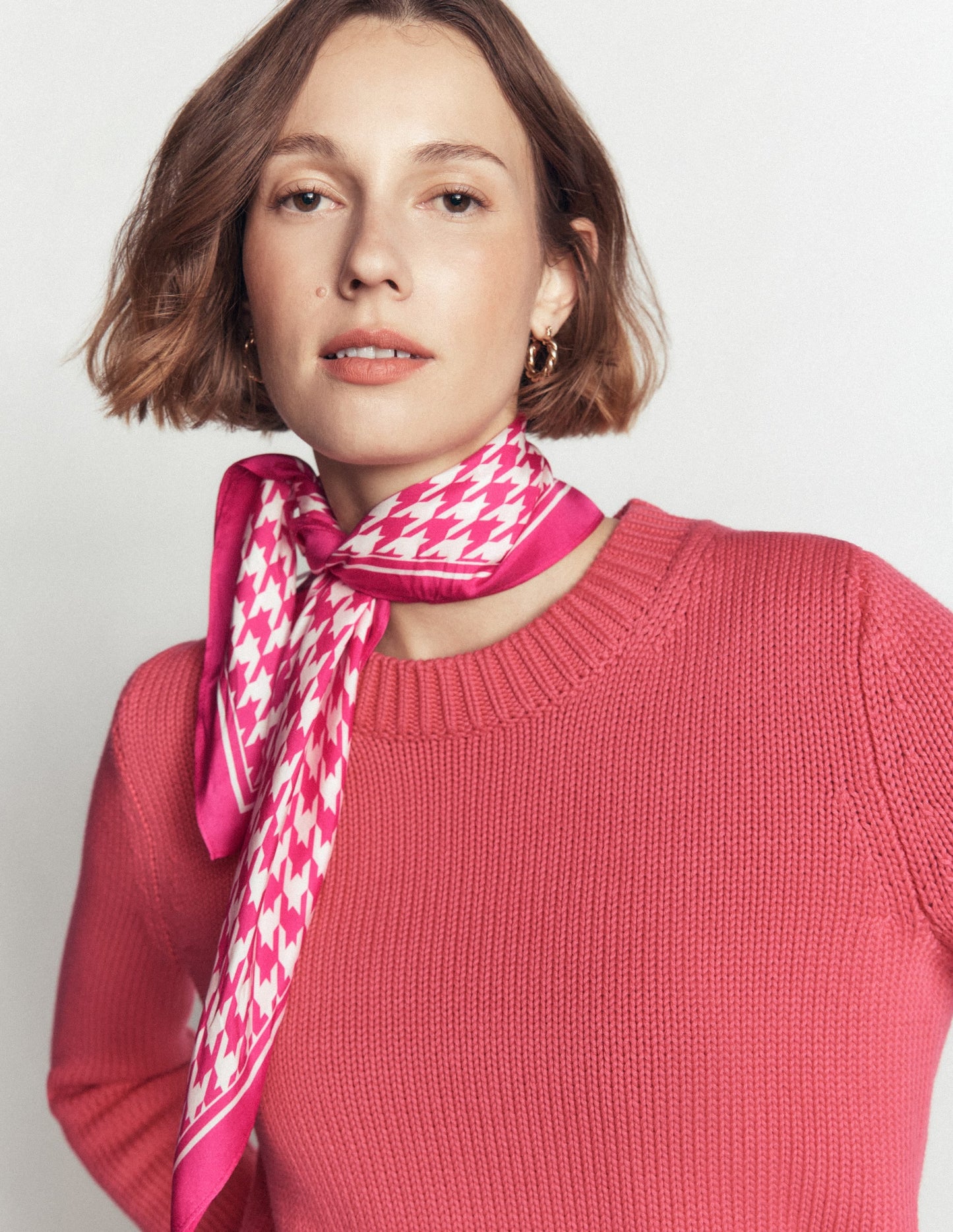 Elisabeth Silk Square Scarf-Pink Peony, Houndstooth