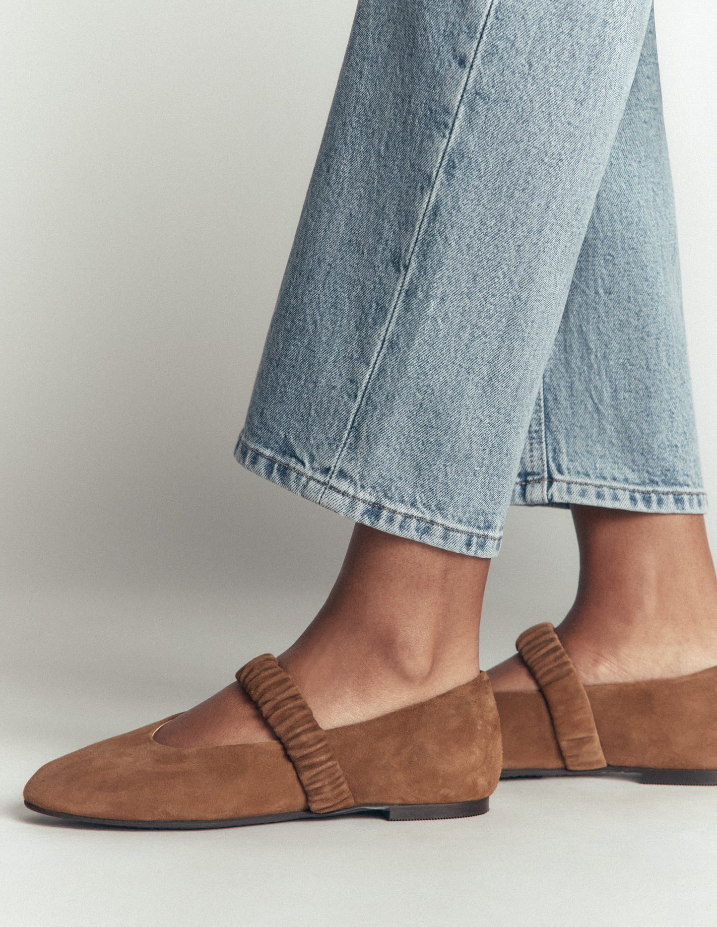Camilla Ruched Ballet Flats-Raw Umber Suede