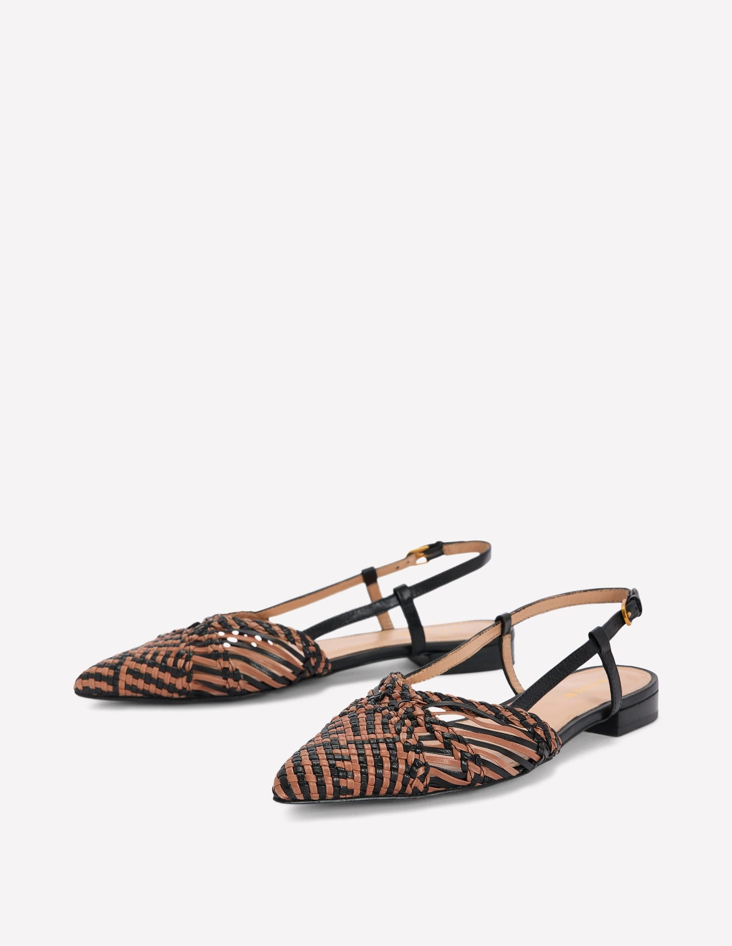 Woven Detail Pointed Flats-Black/ Neutral