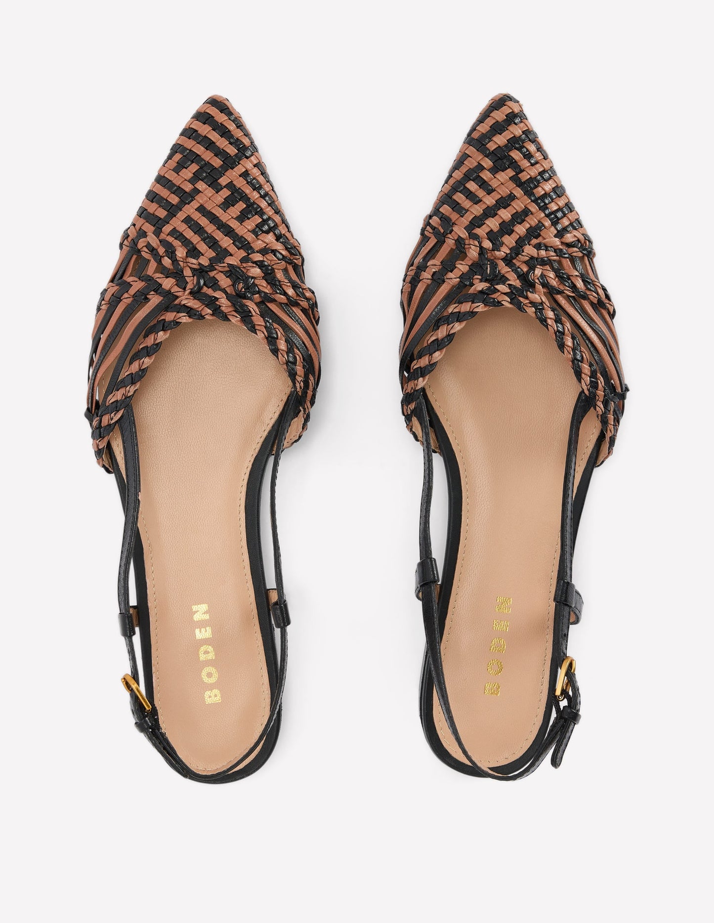 Woven Detail Pointed Flats-Black/ Neutral