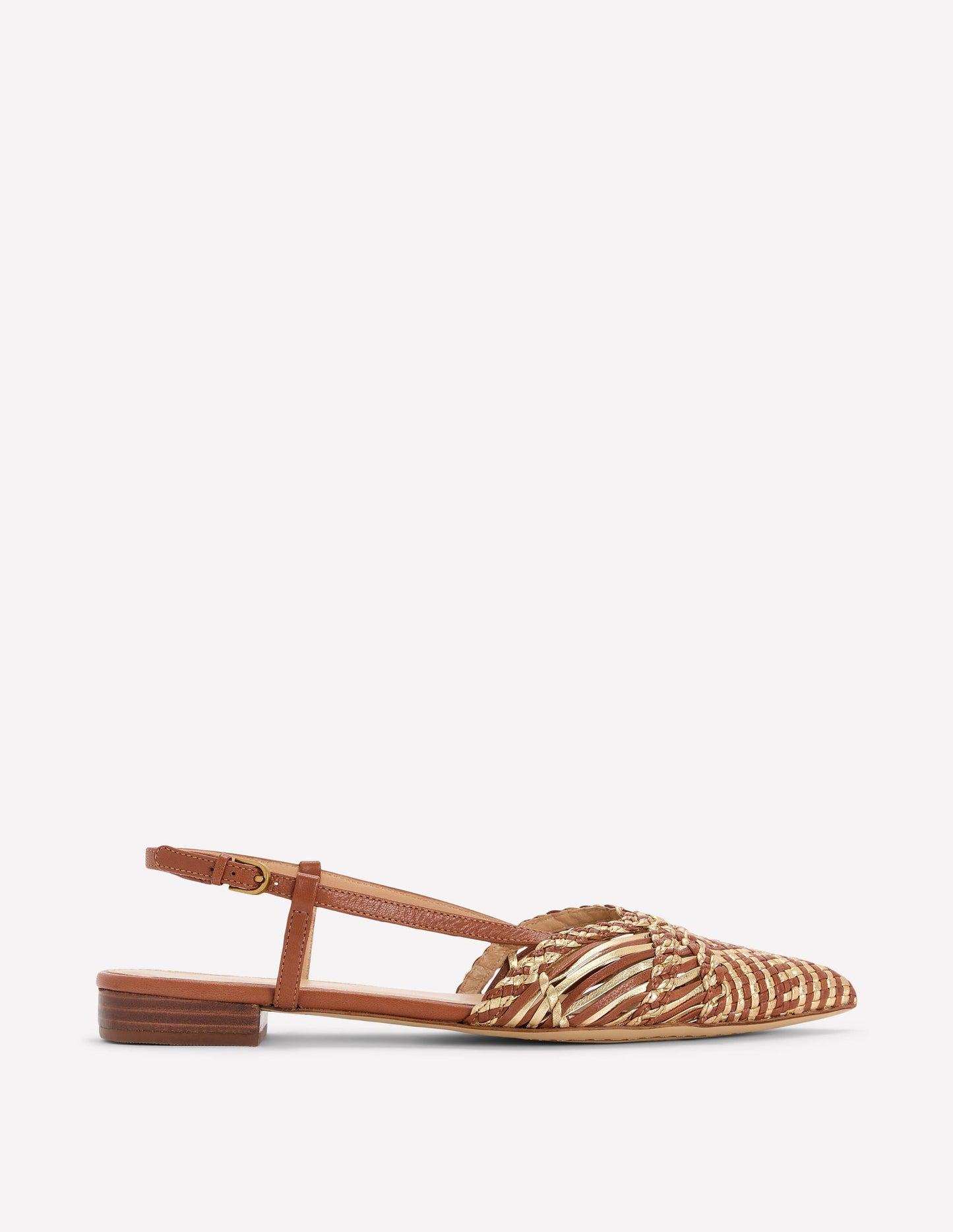 Woven Detail Pointed Flats-Tan/ Gold