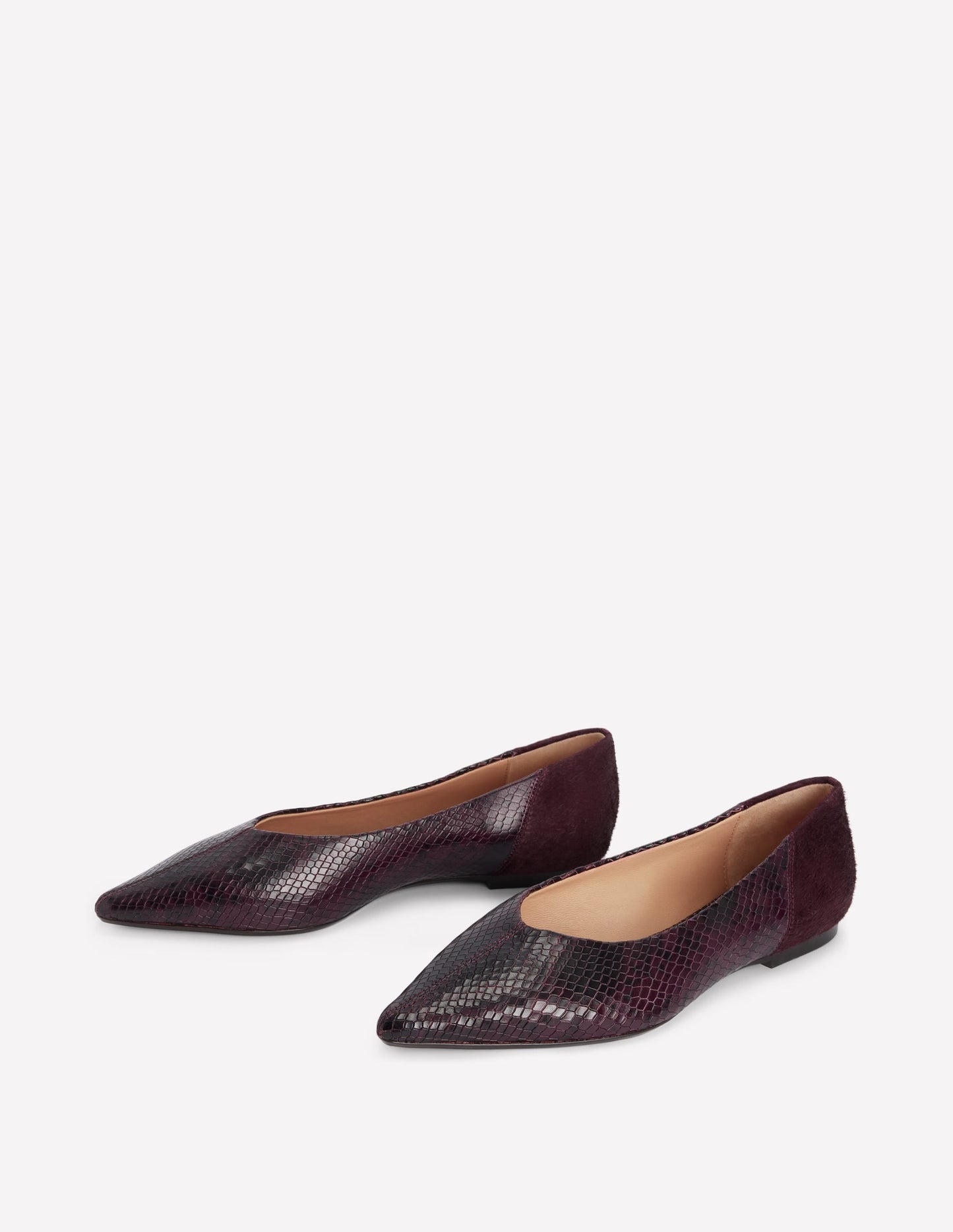 Nigella Pointed Toe Flats-Oxblood Snake Print