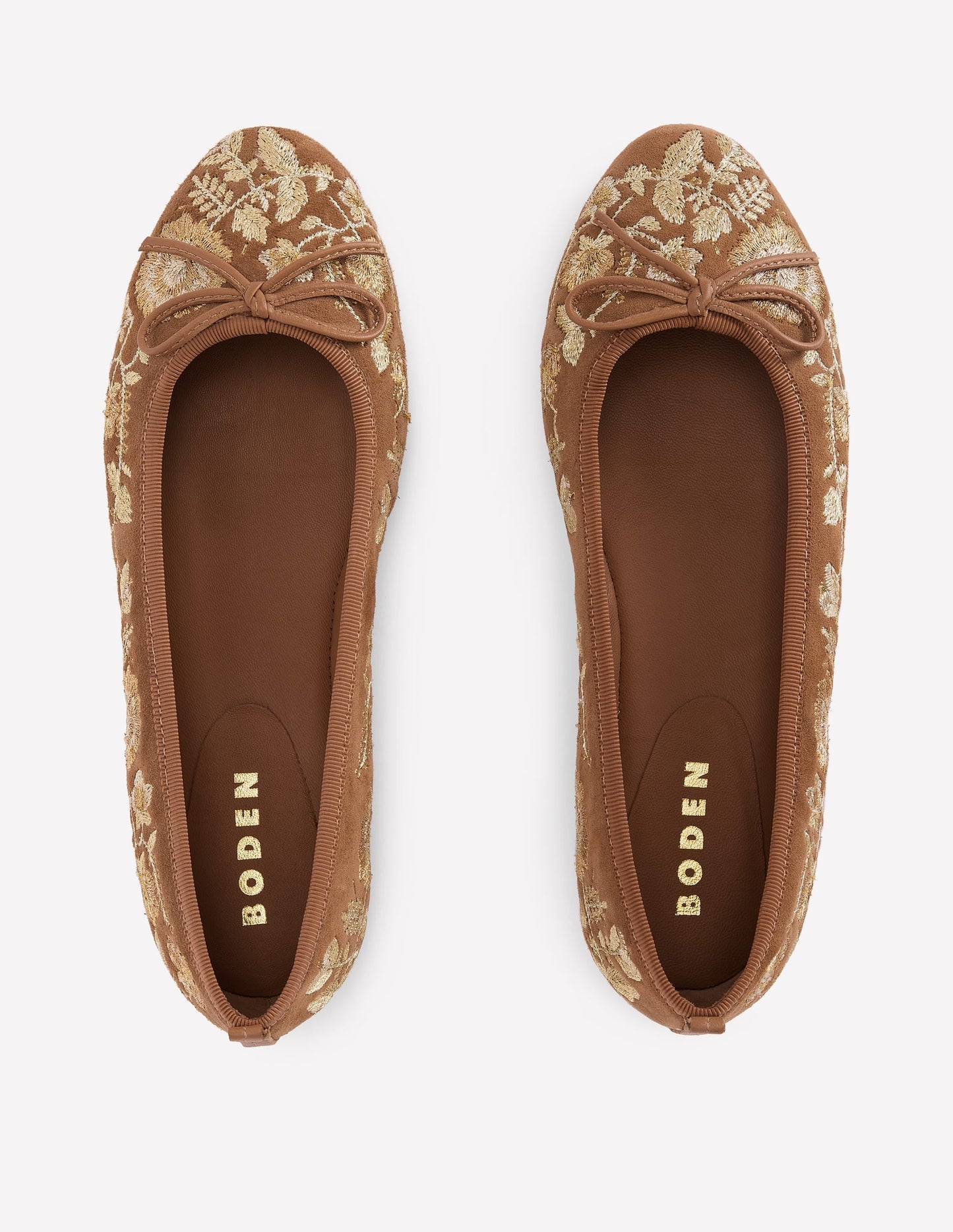 Patti Round Toe Ballet Flats-Gold Embroidered