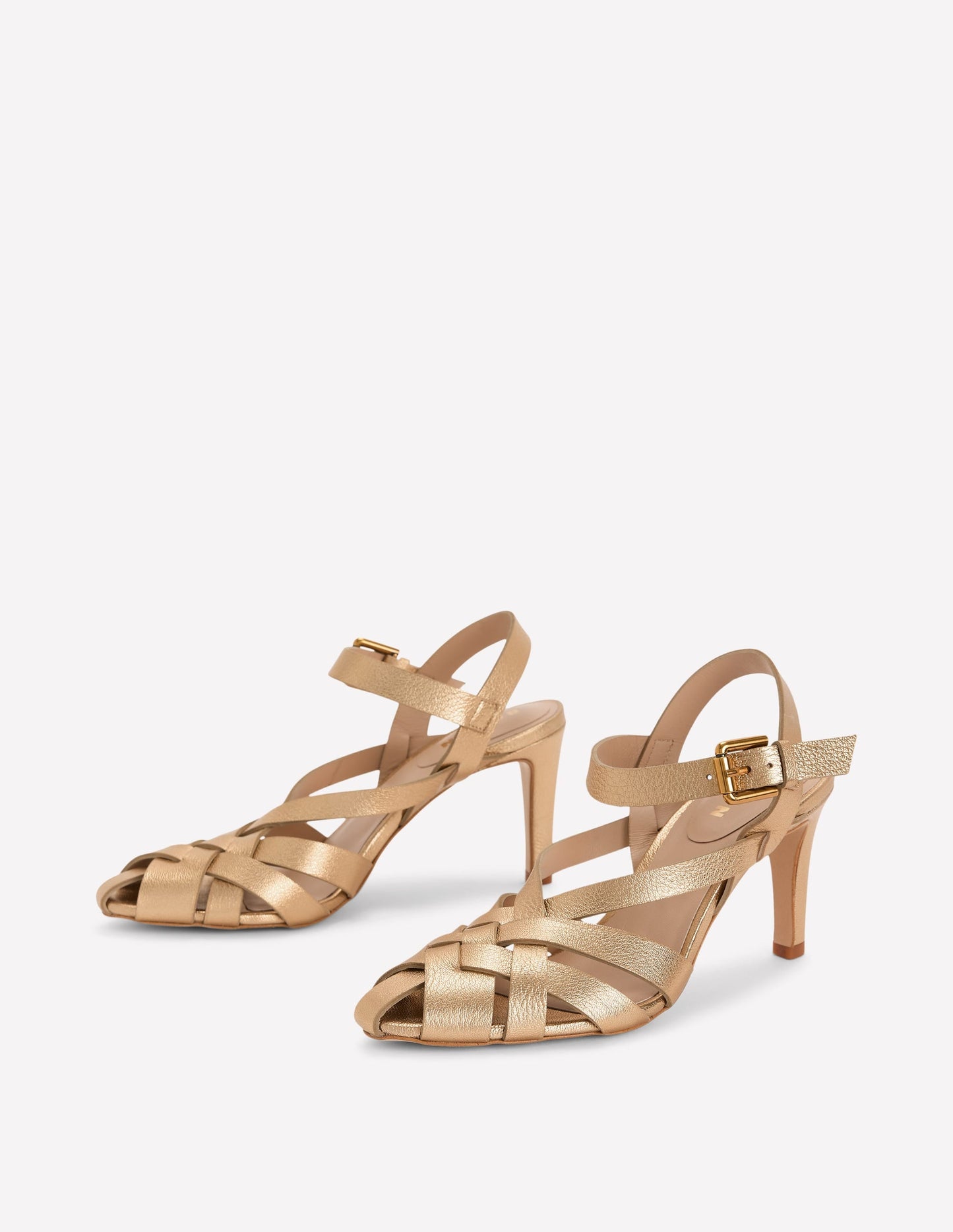 Slotted Strap Heeled Sandals-Gold