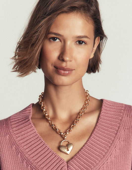Chunky Love Lock Necklace-Gold