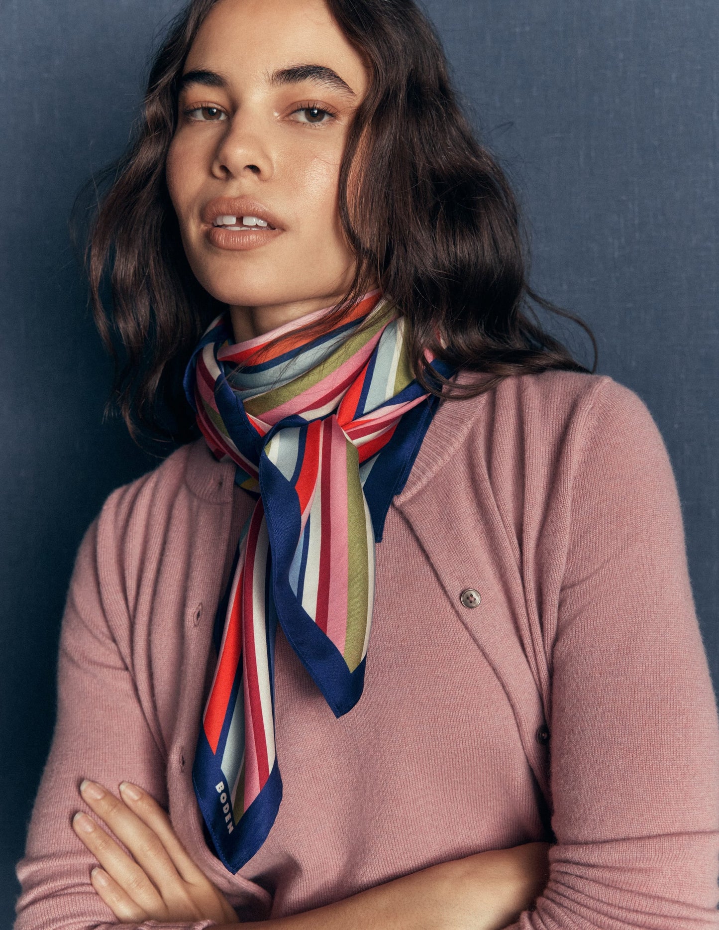 Elisabeth Large Silk Scarf-Multi, Diagonal Rainbow Stripe