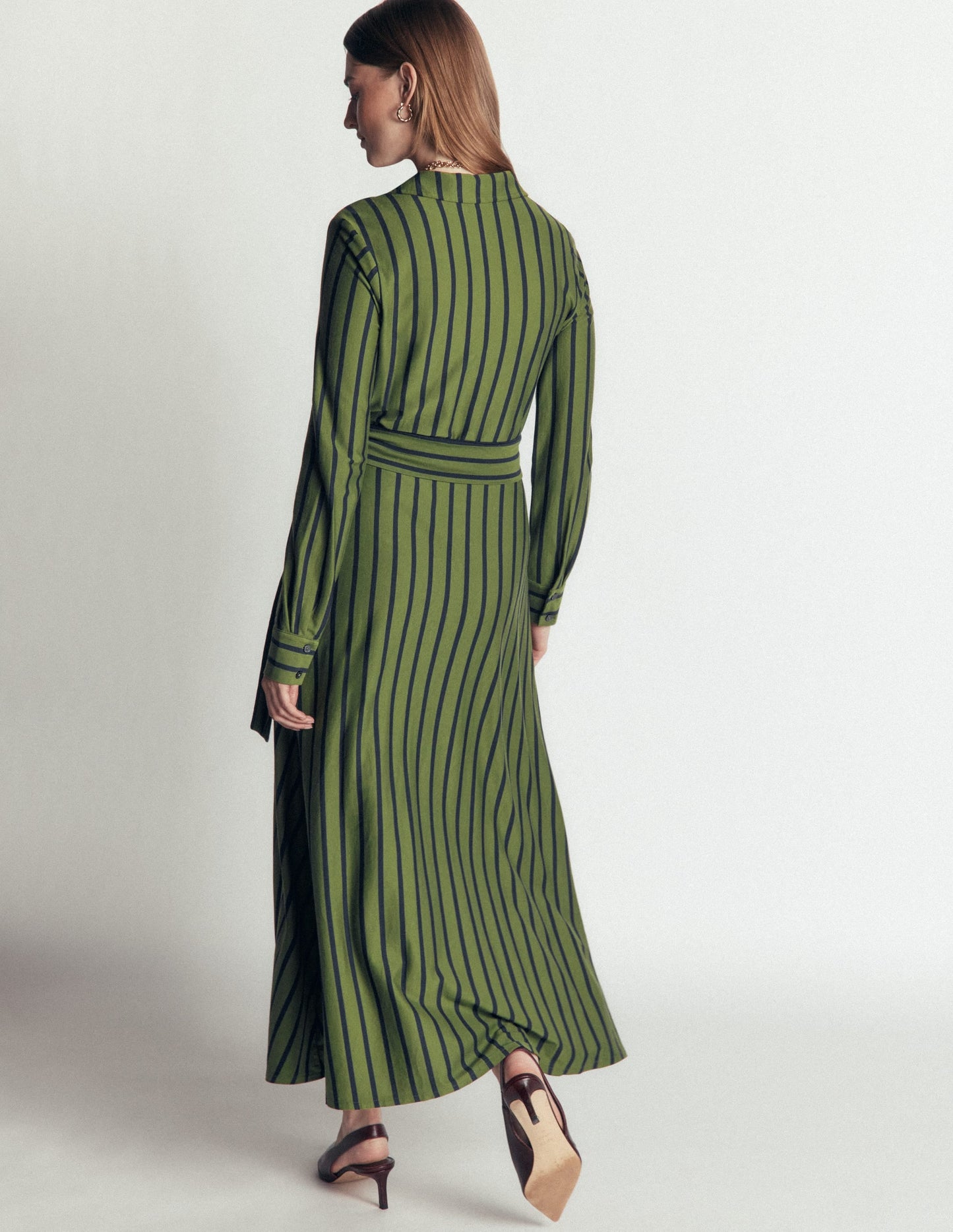 Marcia Jersey Shirt Dress-Chive and Navy Stripe