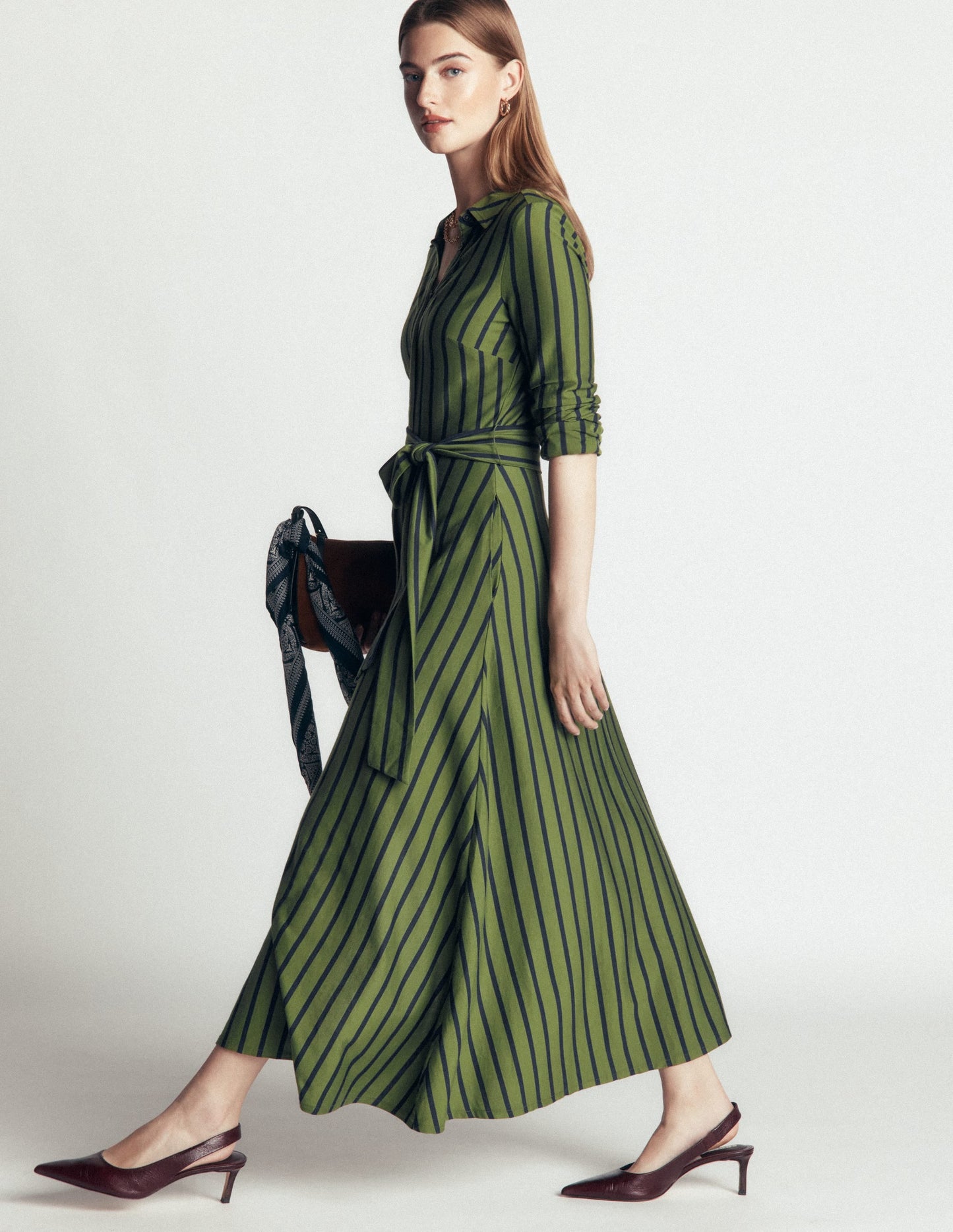 Marcia Jersey Shirt Dress-Chive and Navy Stripe