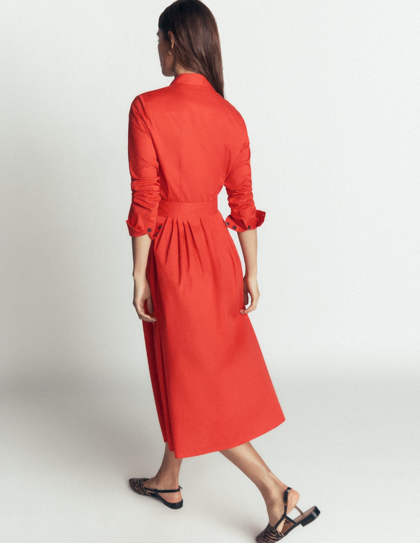 Alexa Cotton Midi Shirt Dress-Blood Orange