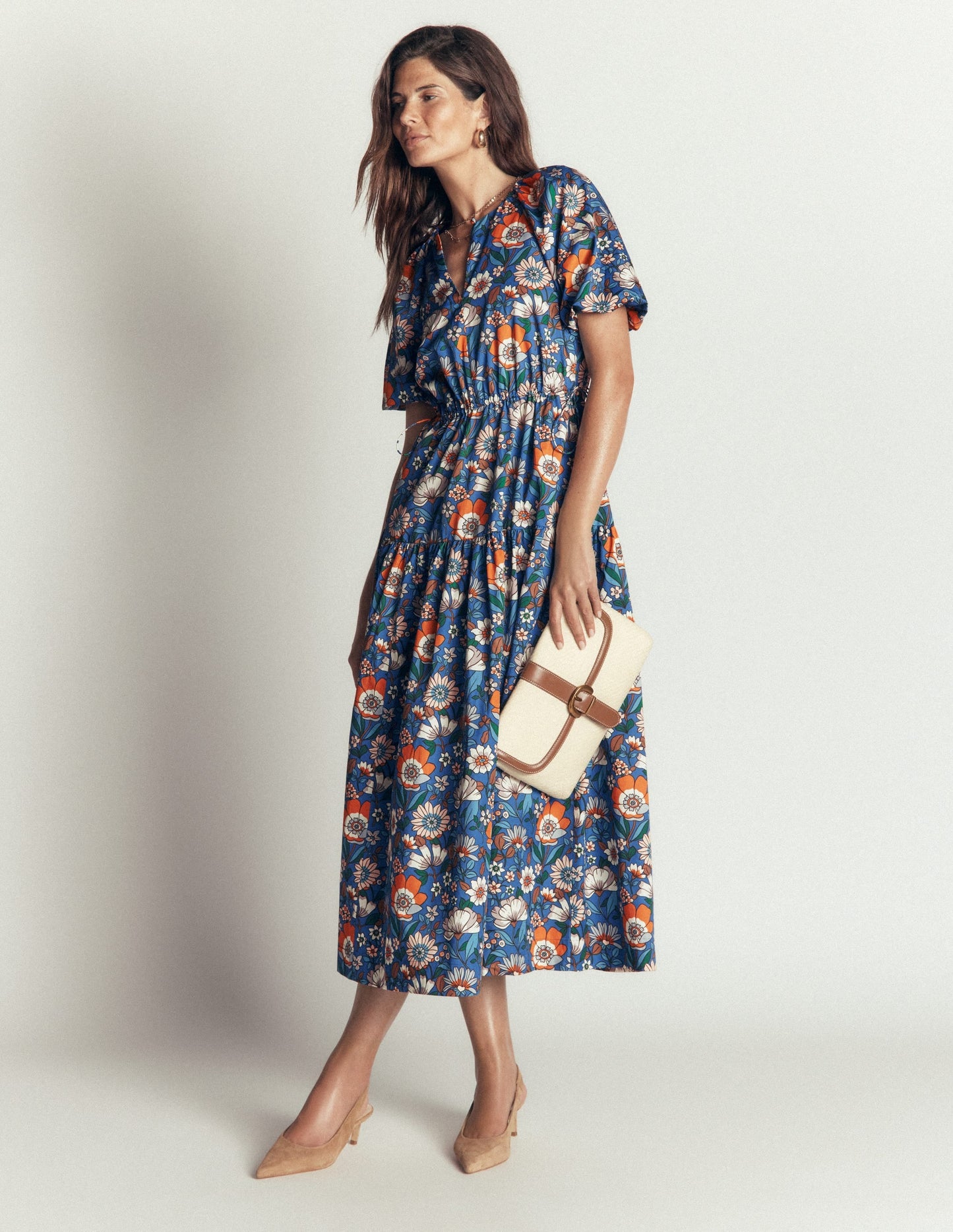 Draw Waist Cotton Dress-Multi, Floral Field
