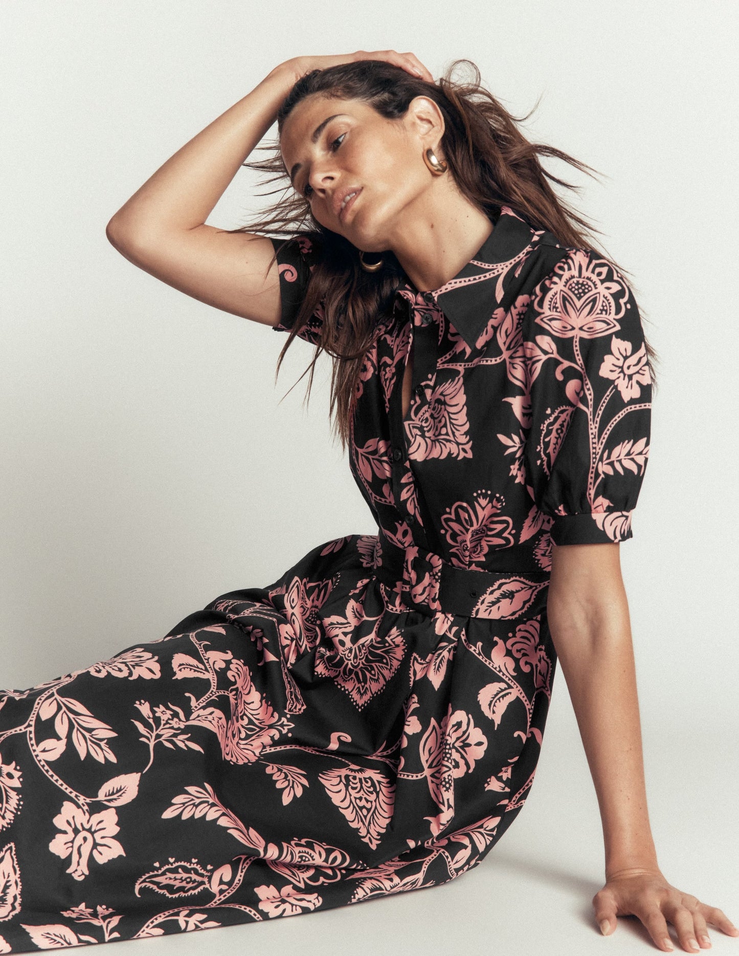 Belted Cotton Midi Dress-Black, Planted Meadows