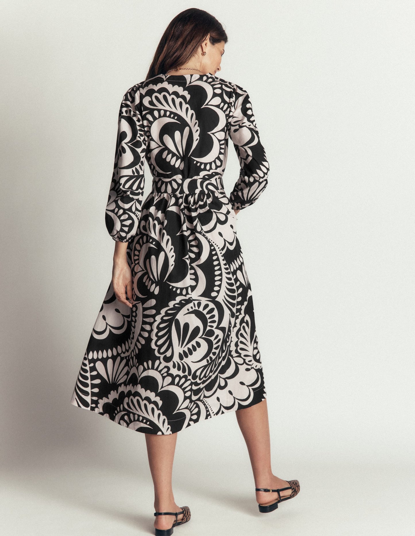 Nicola Cotton Midi Dress-Black, Flourishing Medley