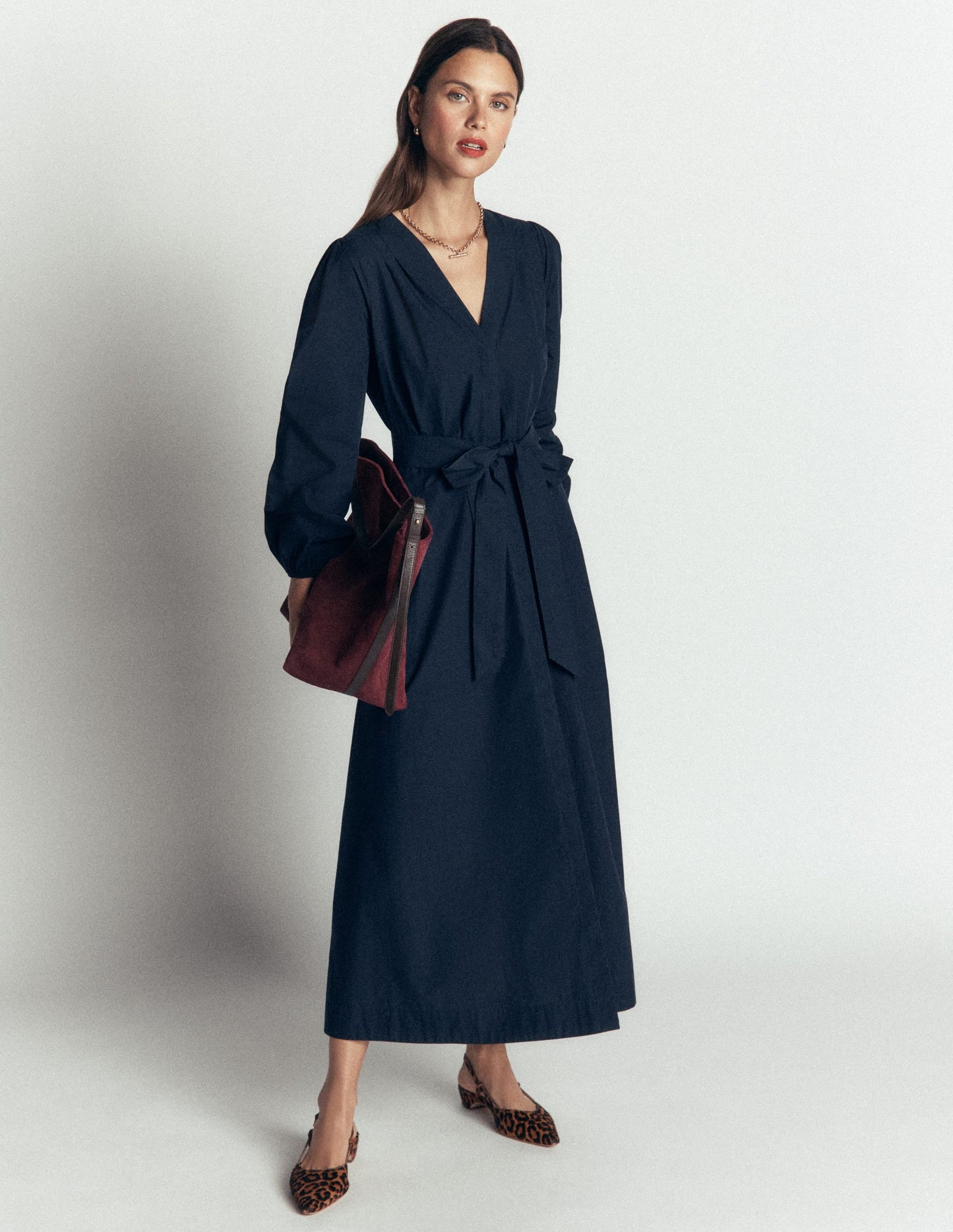 Nicola Cotton Midi Dress-Navy