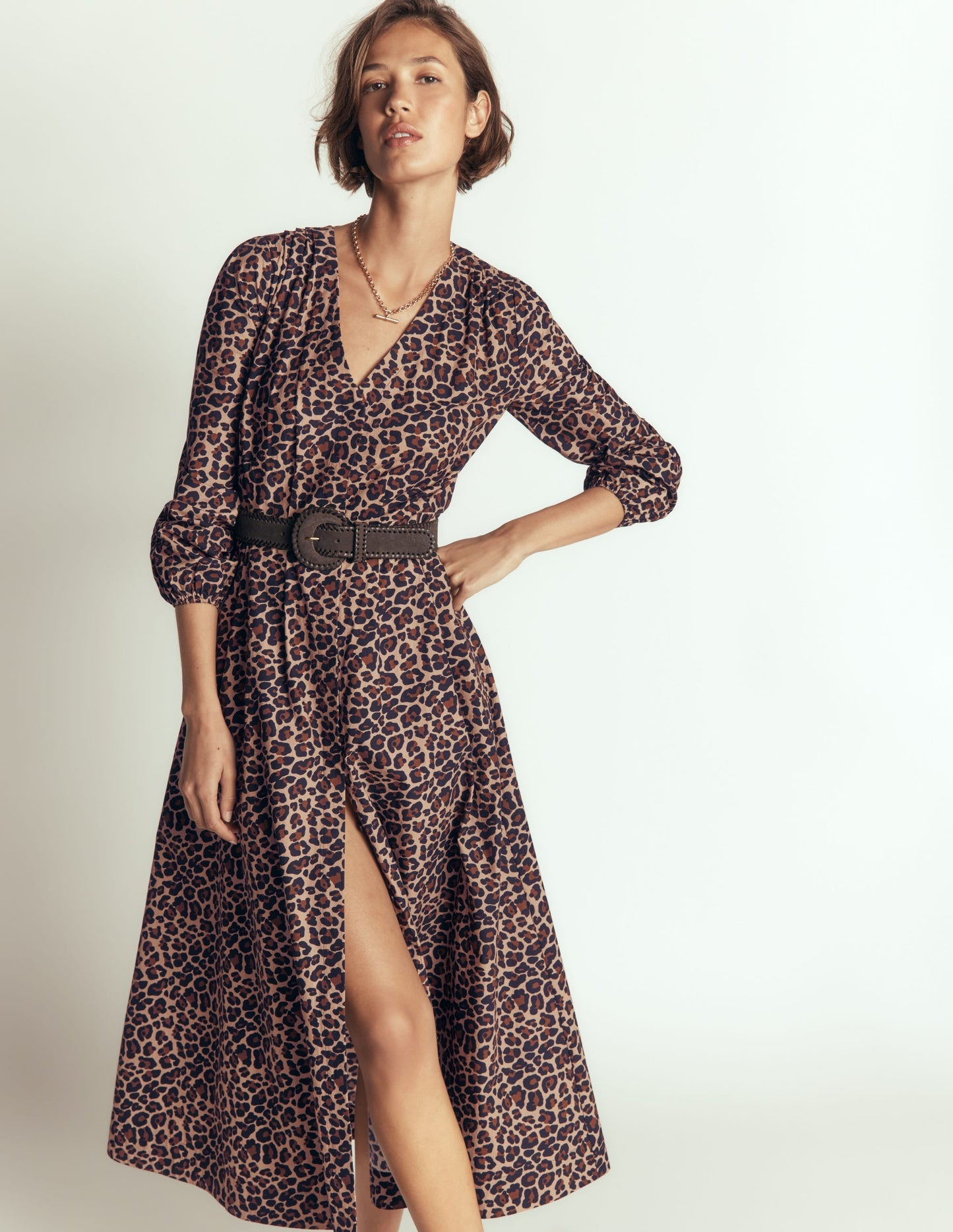 Nicola Cotton Midi Dress-Camel, Animal Fields