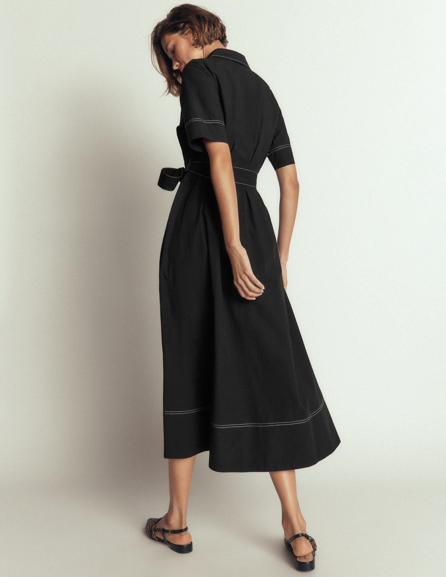 Sarah Cotton Midi Shirt Dress-Black