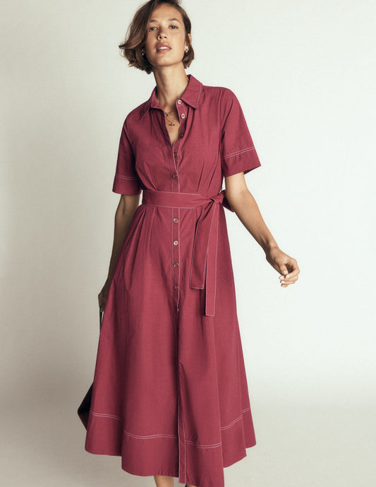 Sarah Cotton Midi Shirt Dress-Rich Chestnut