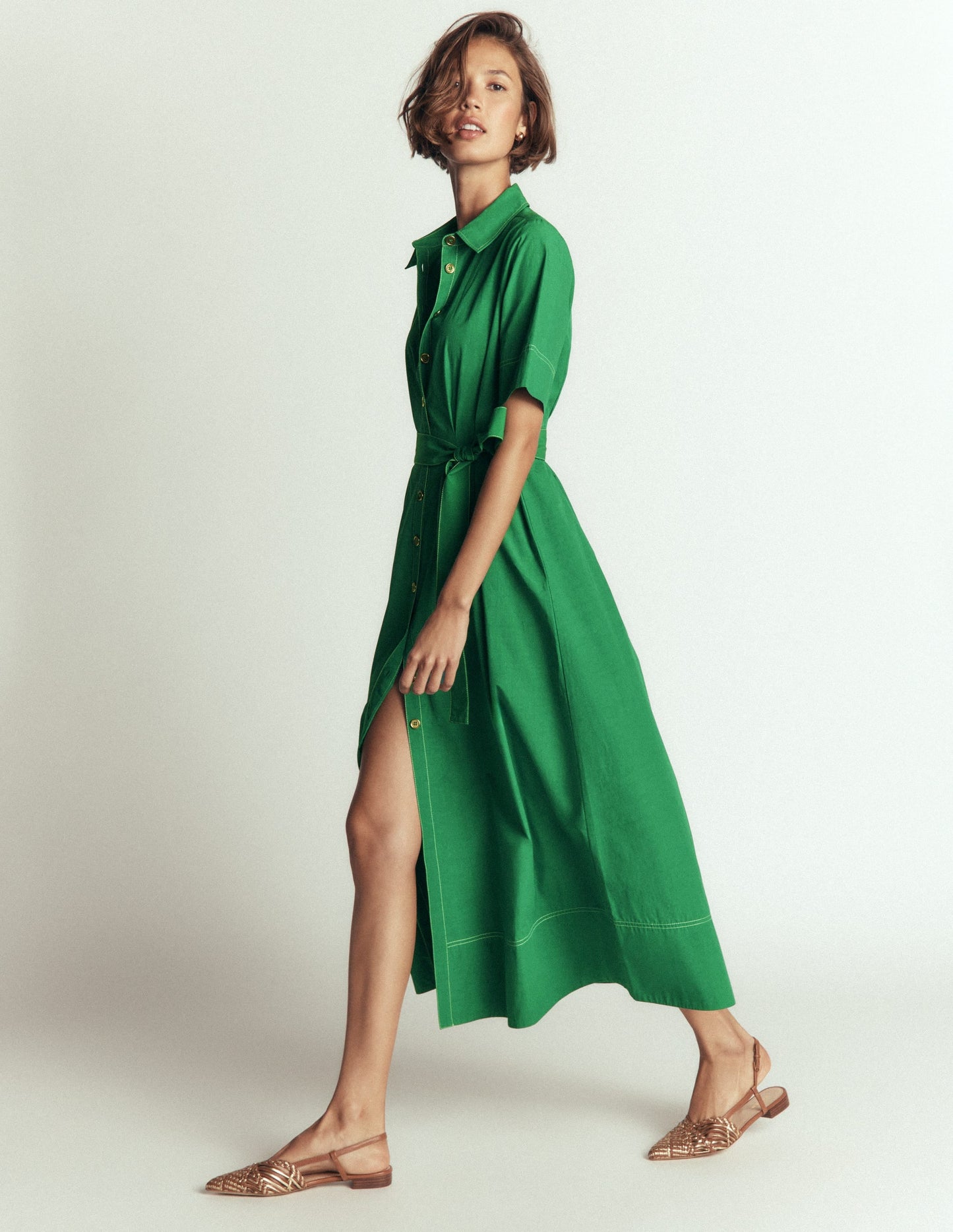 Sarah Cotton Midi Shirt Dress-Fresh Green