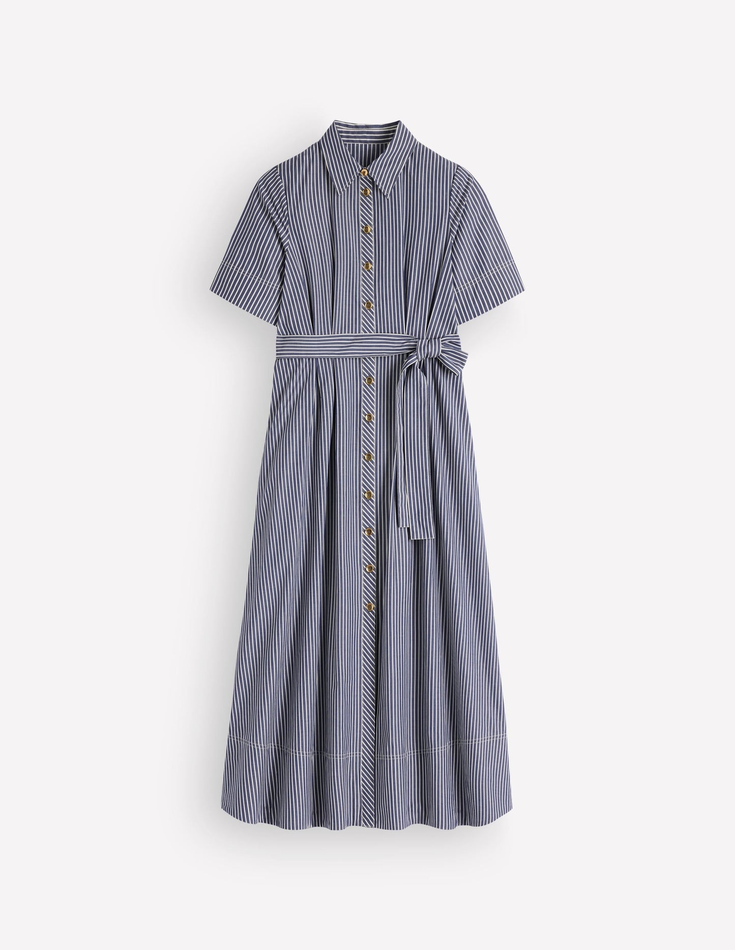 Sarah Cotton Midi Shirt Dress-Navy Ivory Fine Stripe