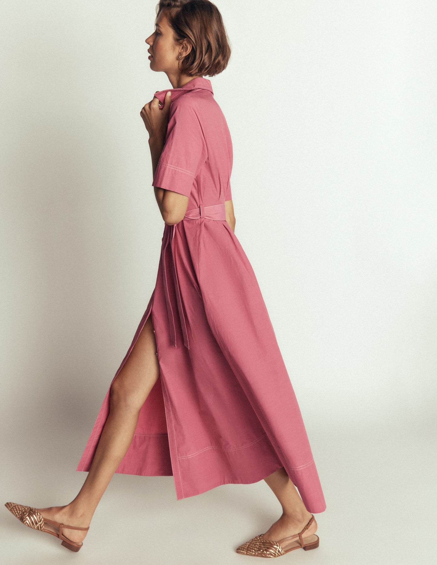 Sarah Cotton Midi Shirt Dress-Pink Heather
