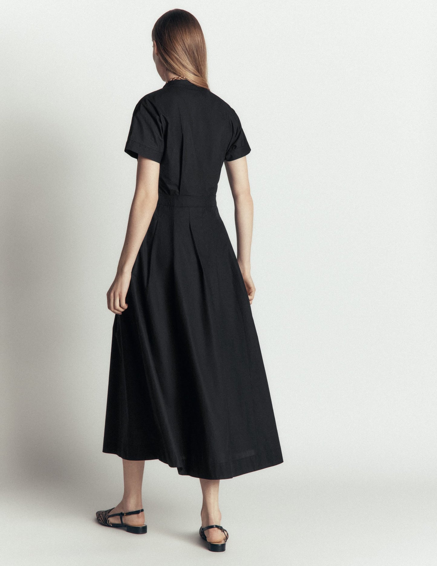Grown On Sleeve Midi Dress-Black