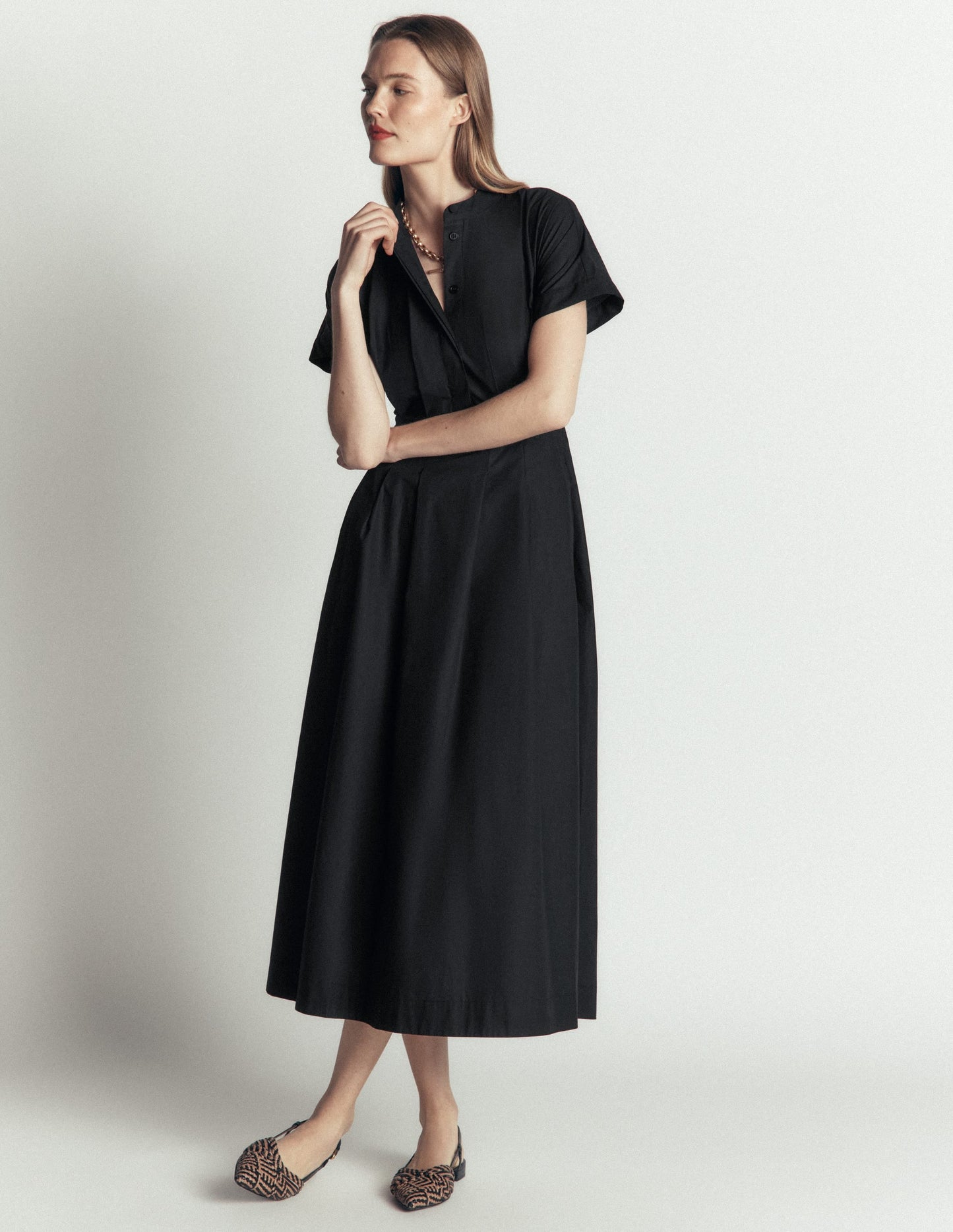 Grown On Sleeve Midi Dress-Black