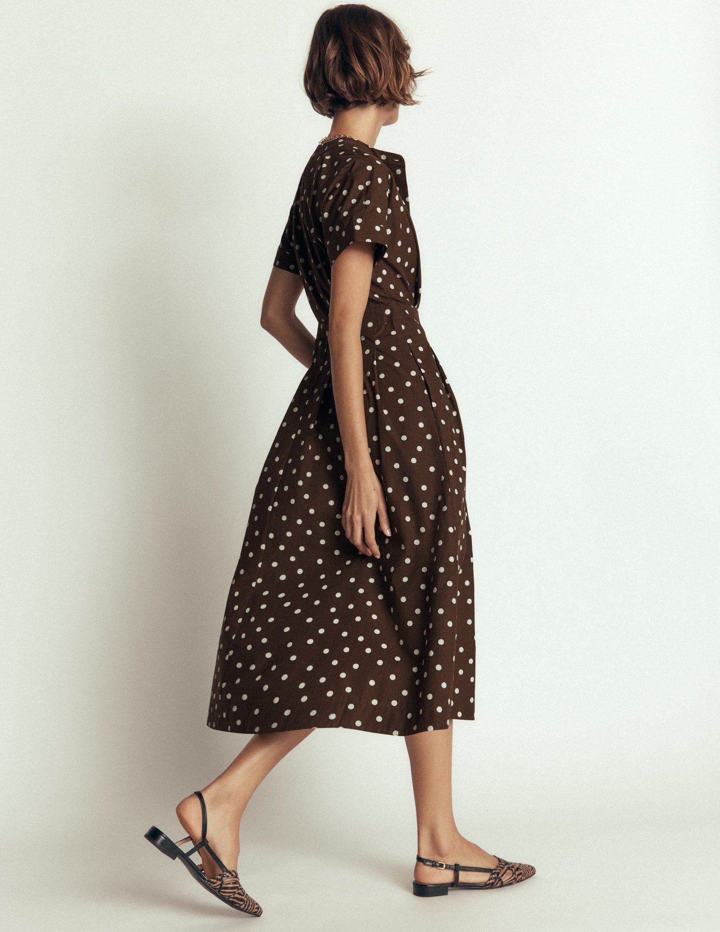 Grown On Sleeve Midi Dress-Raw Umber, Painted Dot Spaced