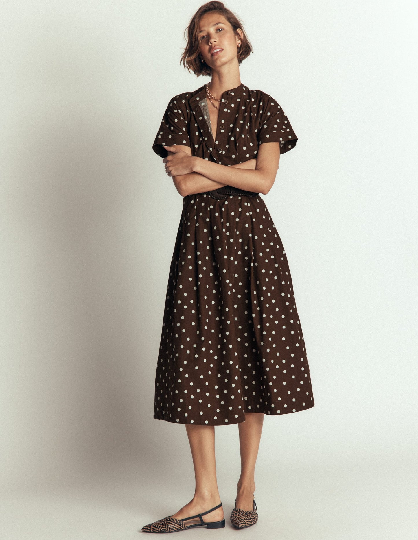 Grown On Sleeve Midi Dress-Raw Umber, Painted Dot Spaced