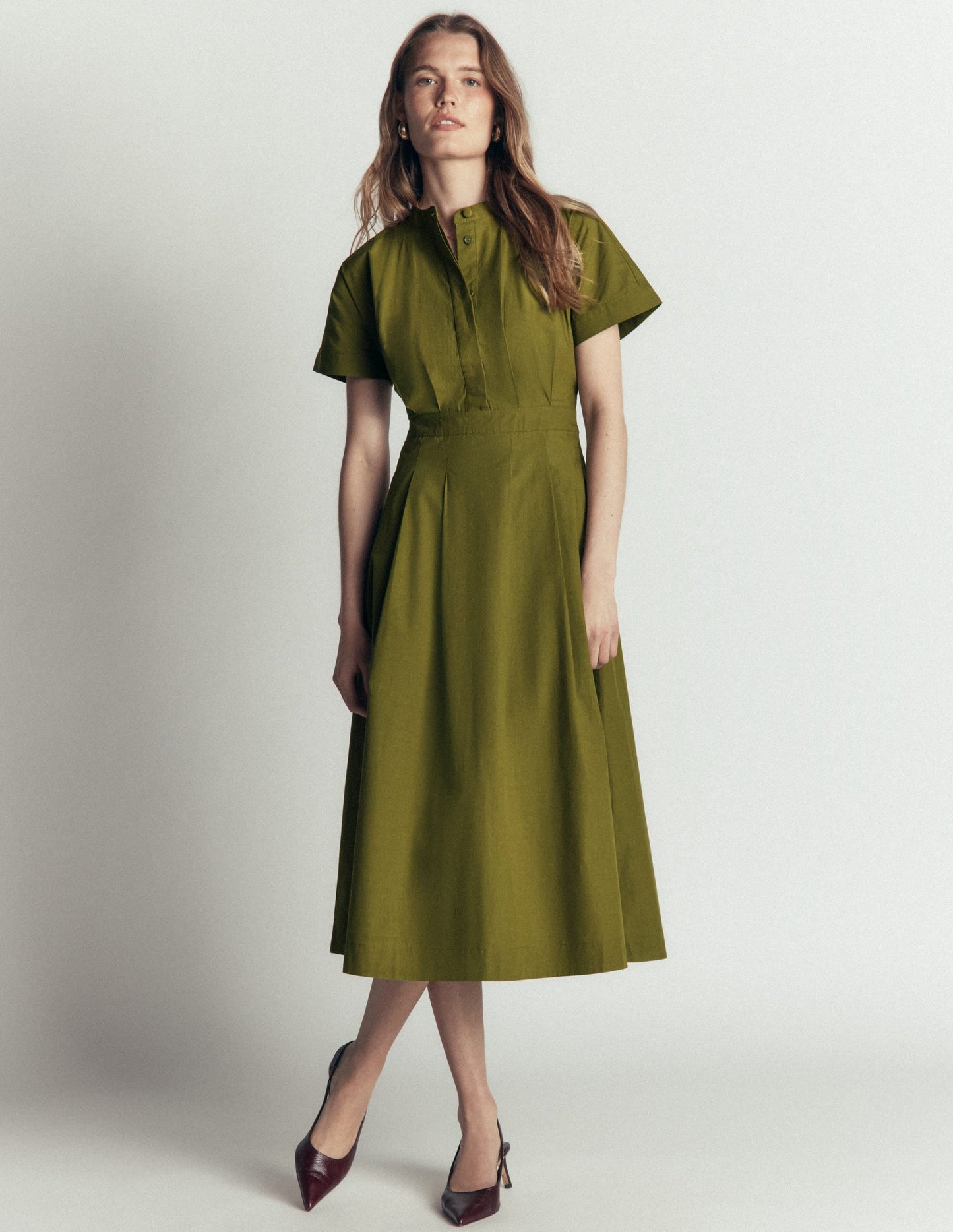 Grown On Sleeve Midi Dress-Olive