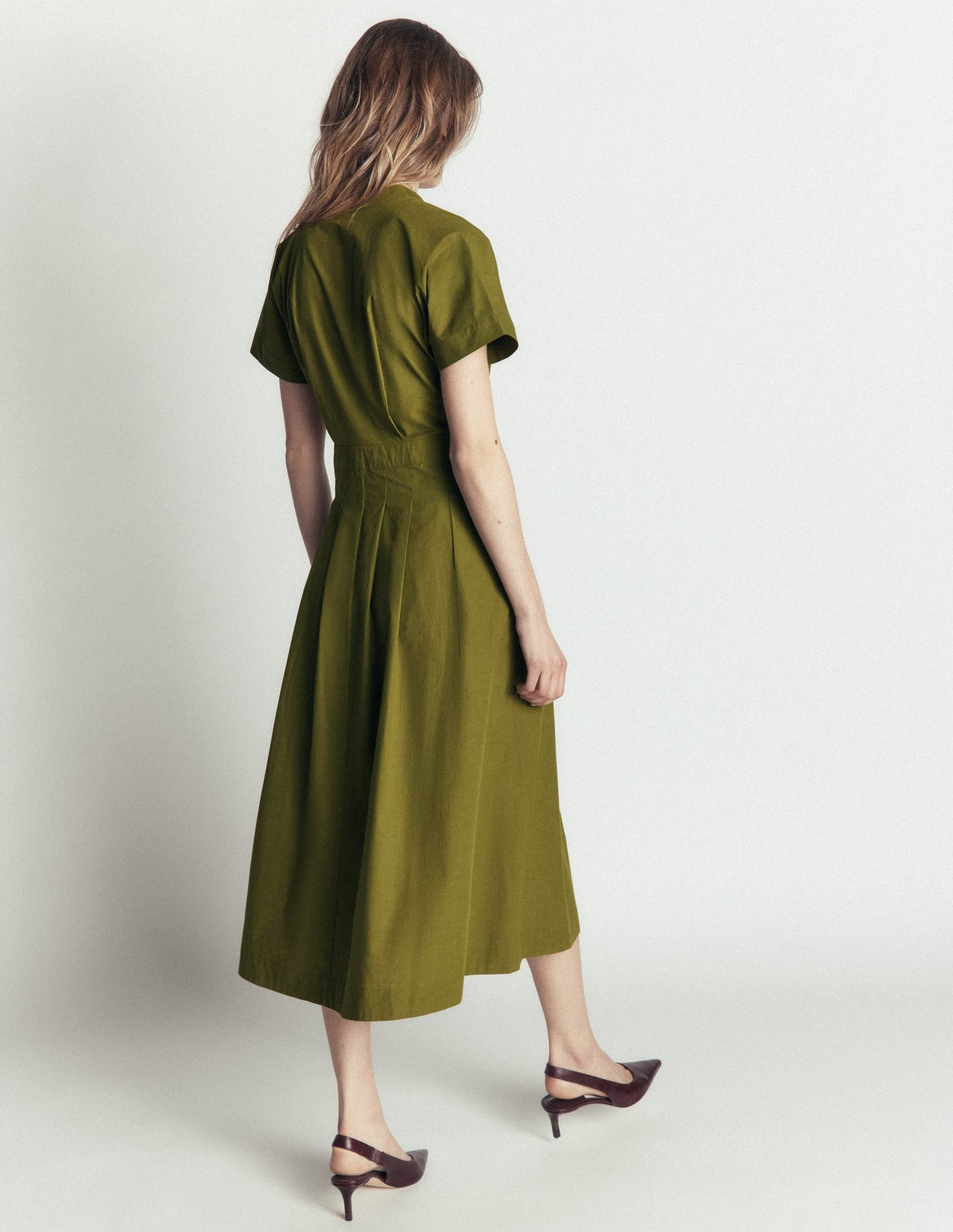 Grown On Sleeve Midi Dress-Olive