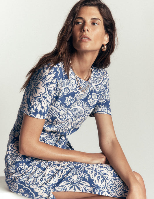 T-Shirt Jersey Midi Dress-Lyons Blue, Arabesque Meadows