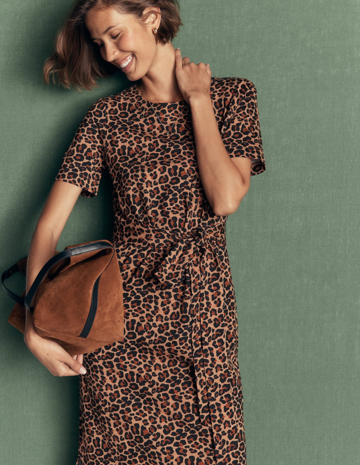 T-Shirt Jersey Midi Dress-Camel, Animal Fields