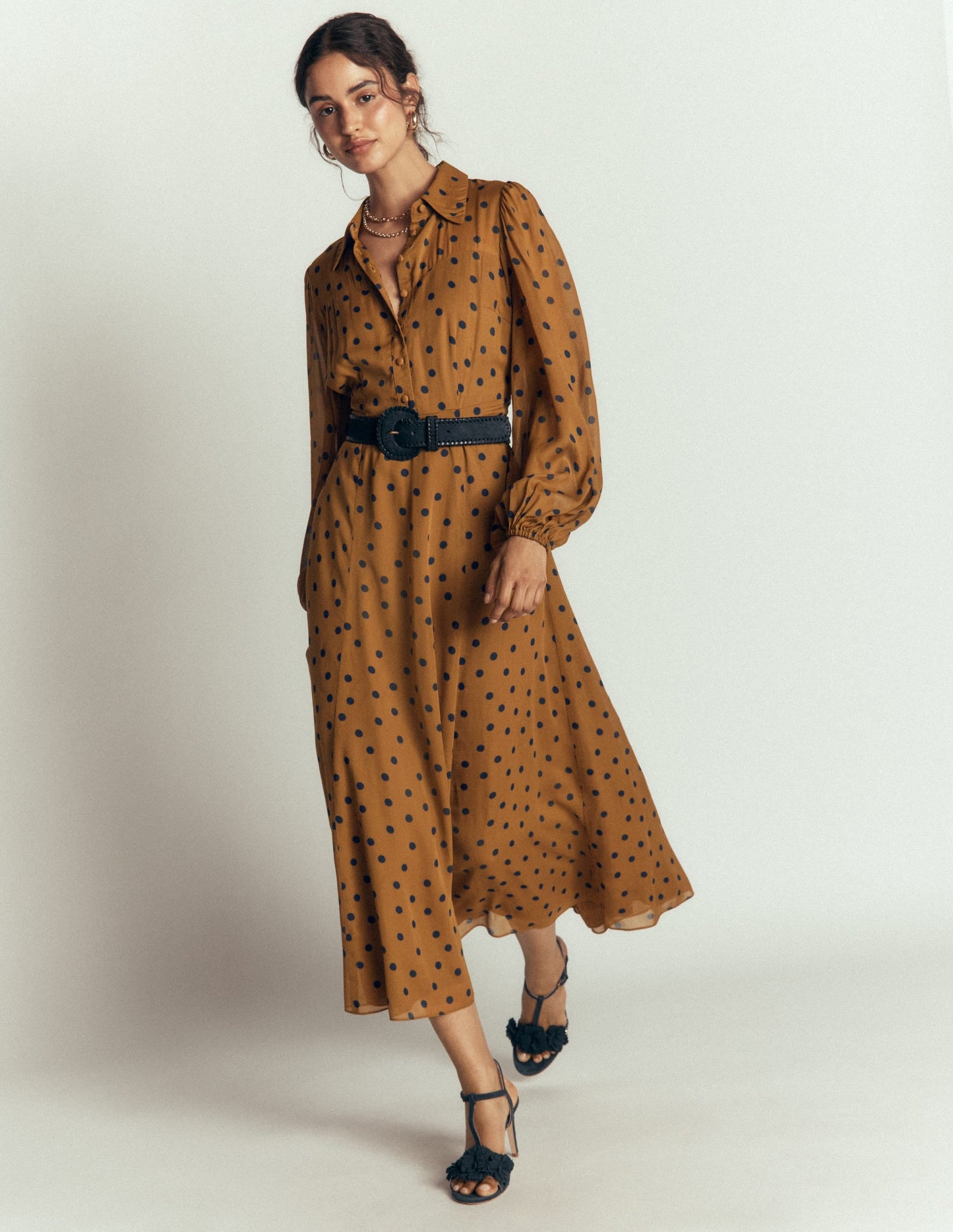 Sheer Yoke Shirt Dress-Rubber and Navy, Painted Dot