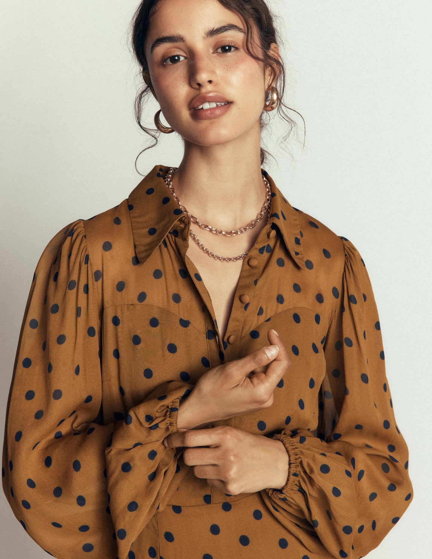 Sheer Yoke Shirt Dress-Rubber and Navy, Painted Dot