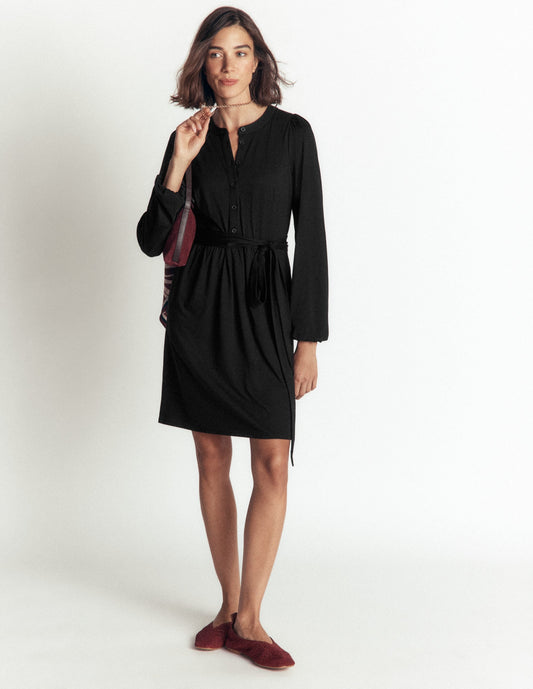 Adele Belted Jersey Dress-Black