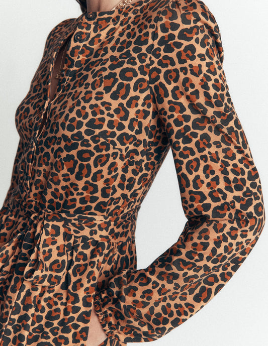Adele Belted Jersey Dress-Camel, Animal Fields