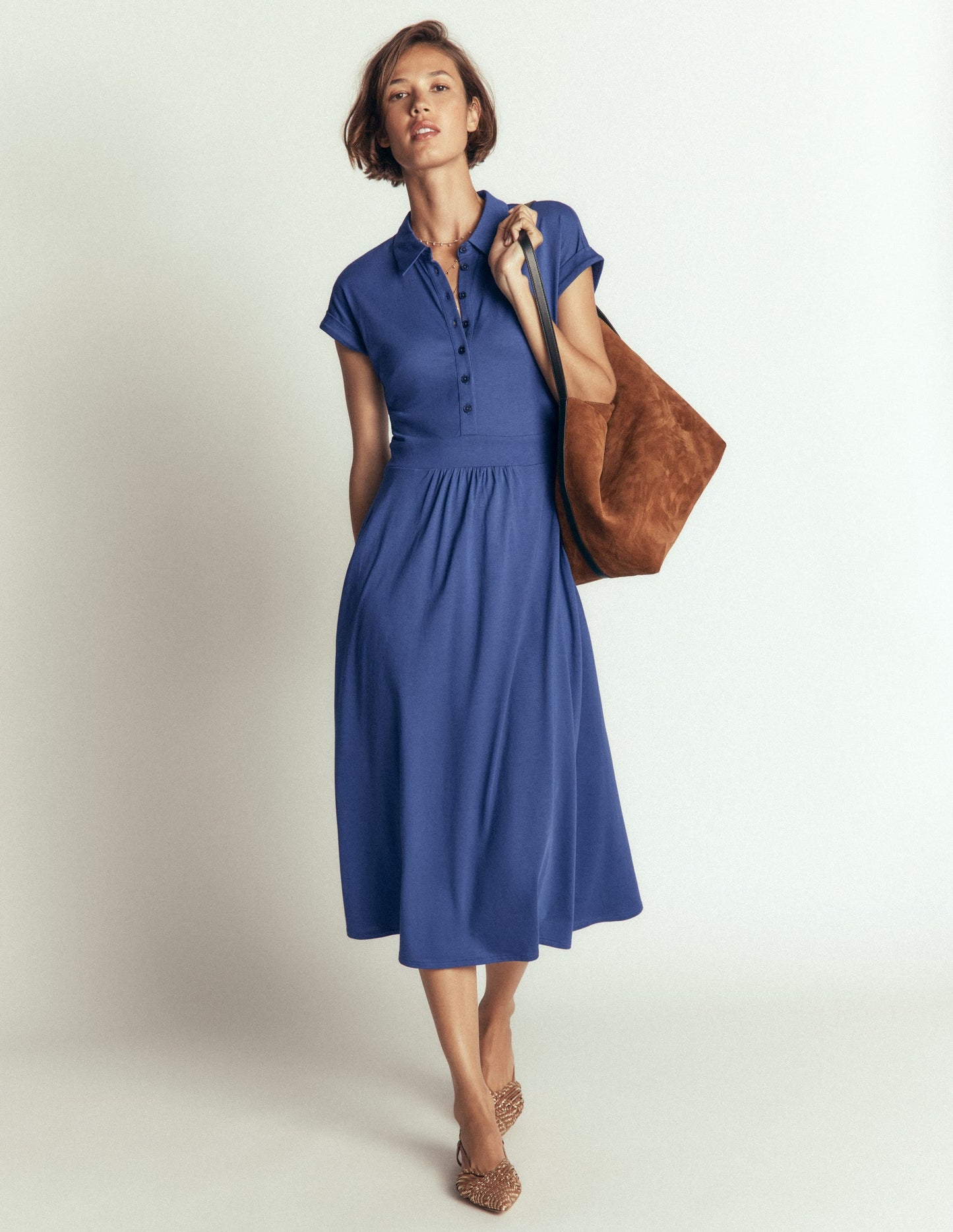 Fae Jersey Shirt Dress-Denim Blue