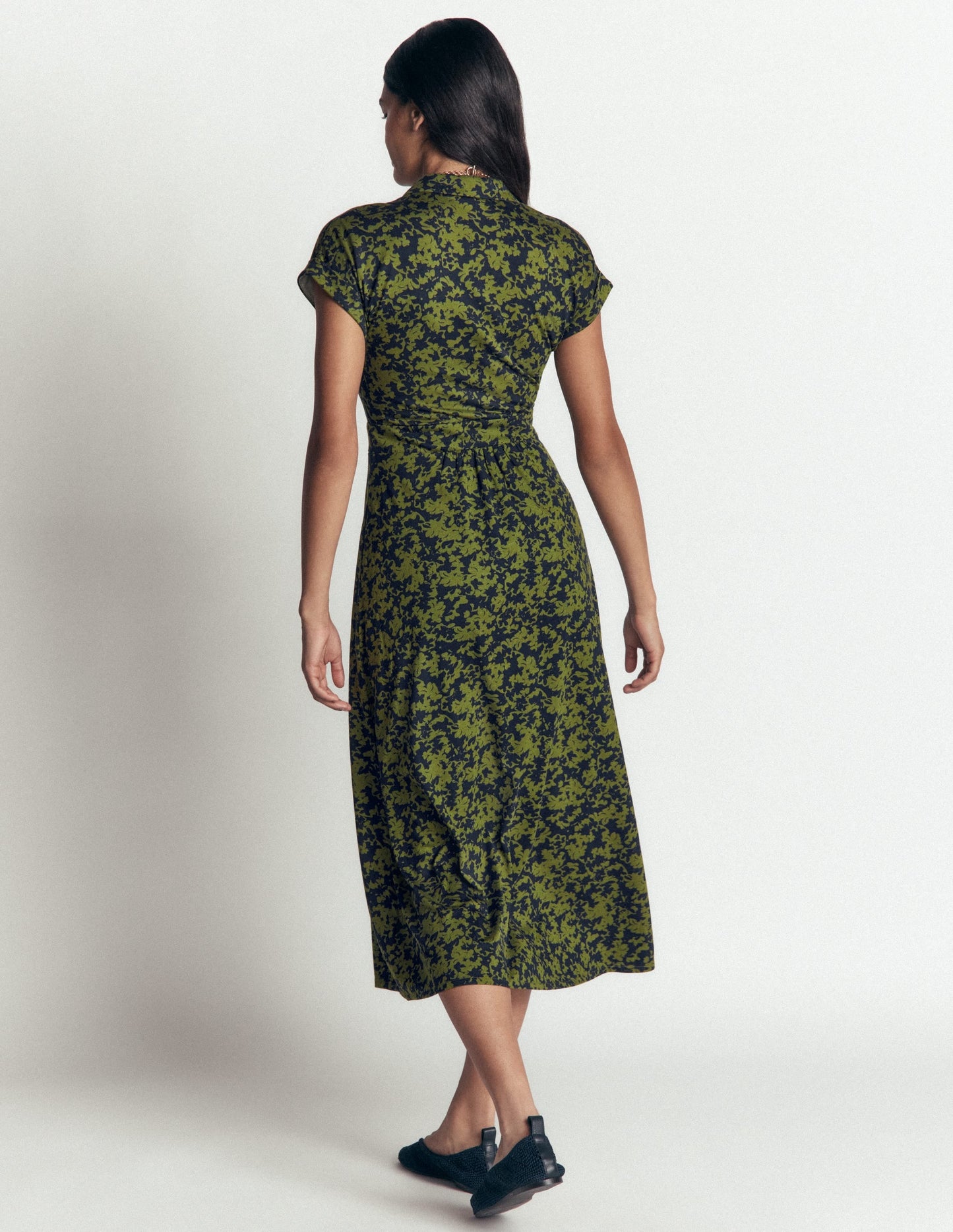 Fae Jersey Shirt Dress-Forest Green, Sprayed Leaf