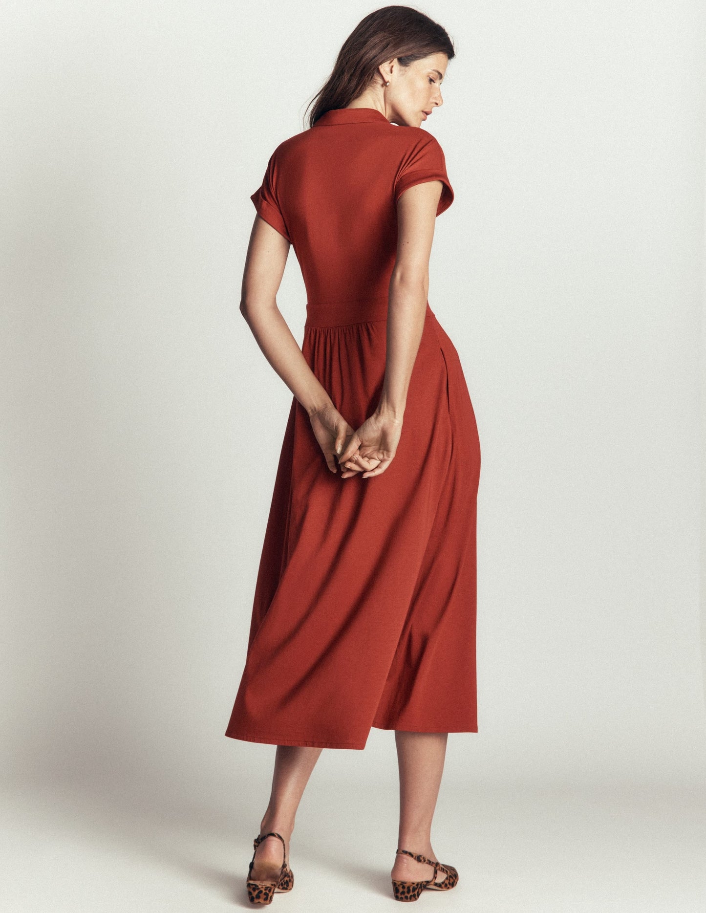 Fae Jersey Shirt Dress-Burnt Orange