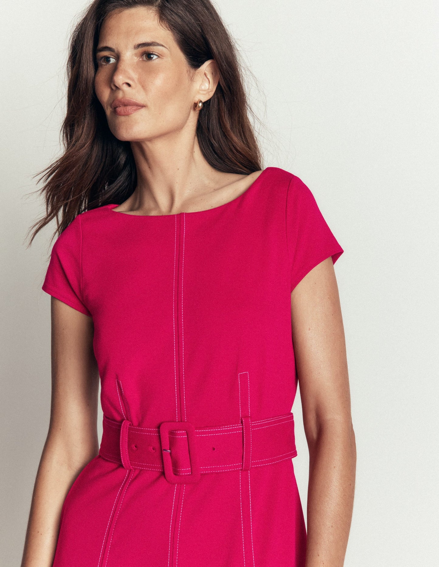 Topstitch Ponte Midi Dress-Pomegranate