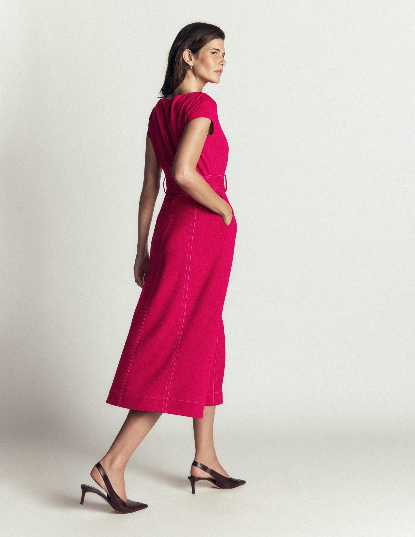 Topstitch Ponte Midi Dress-Pomegranate